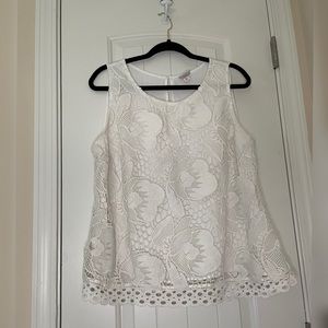 Merona Size XL Lace White Tank Top With Key Hole Button in Back